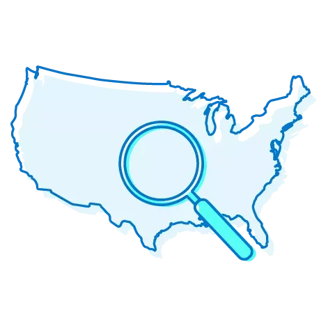Illustration of the map of the United States with magnifying glass